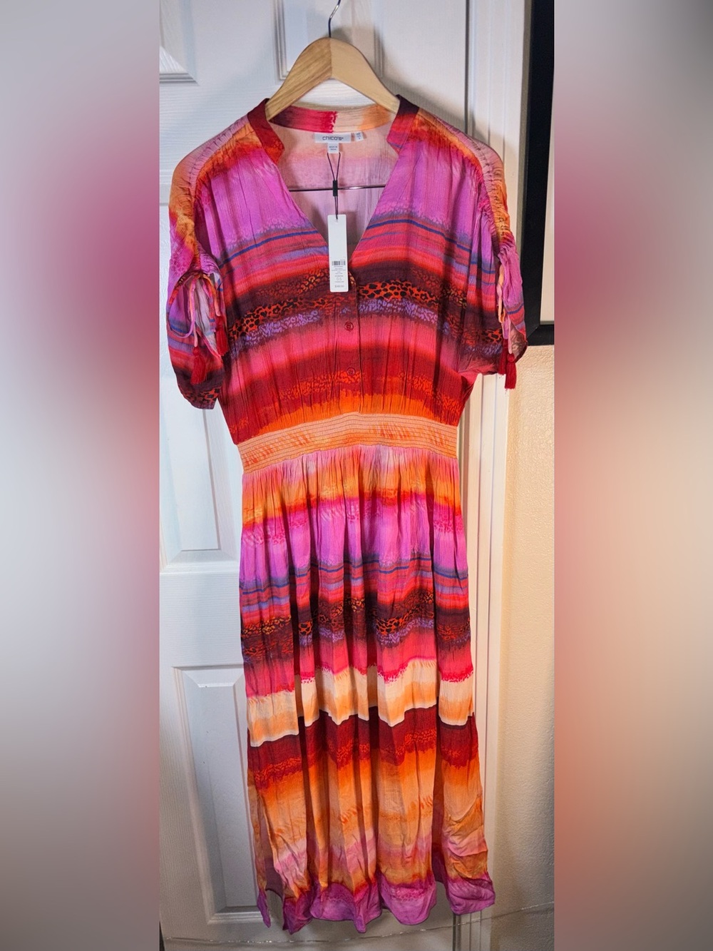 NWT Chico's Pink & Orange Striped Maxi Dress 0.5 size 6
